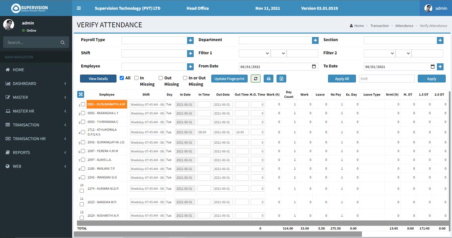 Payroll System in Sri Lanka Day to Day Attendance